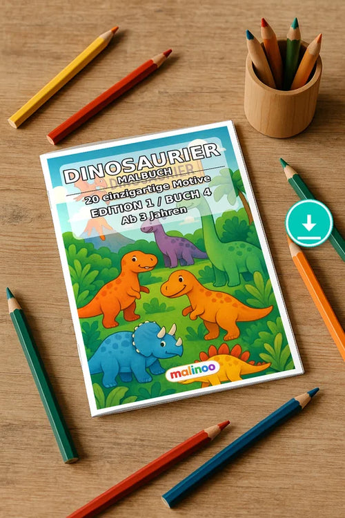 Dinosaurier Malbuch 20 Ausmalbilder PDF Download digital – Mockup-Ansicht