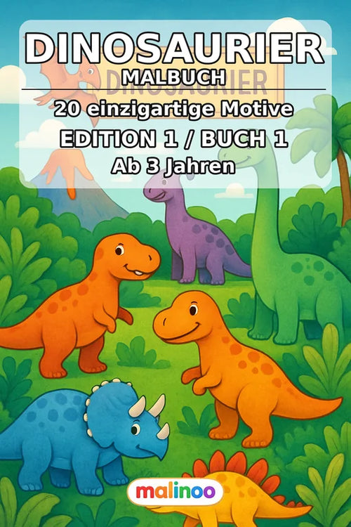 Dinosaurier Malbuch 20 Ausmalbilder gedruckt und gebunden – Cover