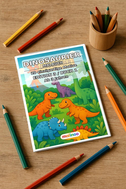 Dinosaurier Malbuch 20 Ausmalbilder gedruckt und gebunden – Mockup-Ansicht