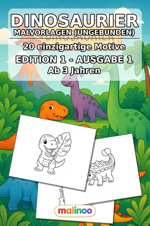 Dinosaurier Malbuch 20 Ausmalbilder gedruckt, ungebunden – Cover