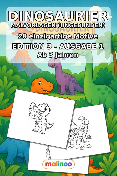 Dinosaurier Malbuch 20 Ausmalbilder gedruckt, ungebunden – Cover