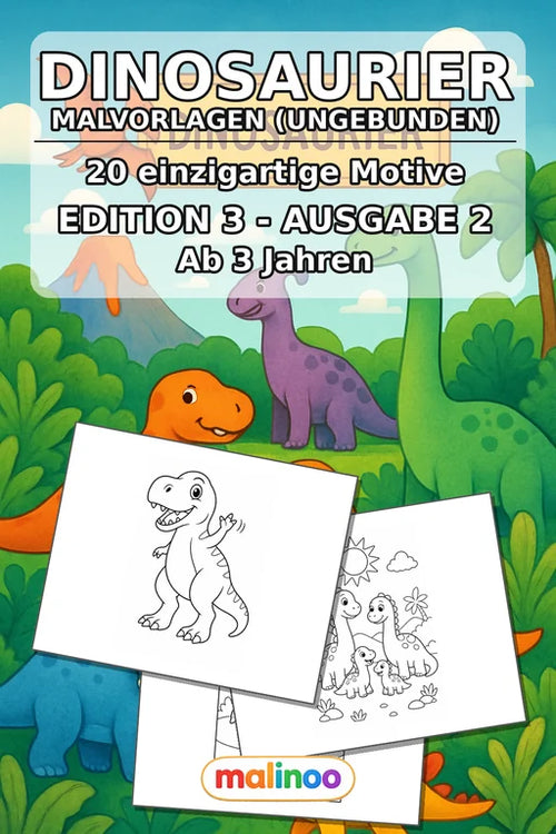 Dinosaurier Malbuch 20 Ausmalbilder gedruckt, ungebunden – Cover