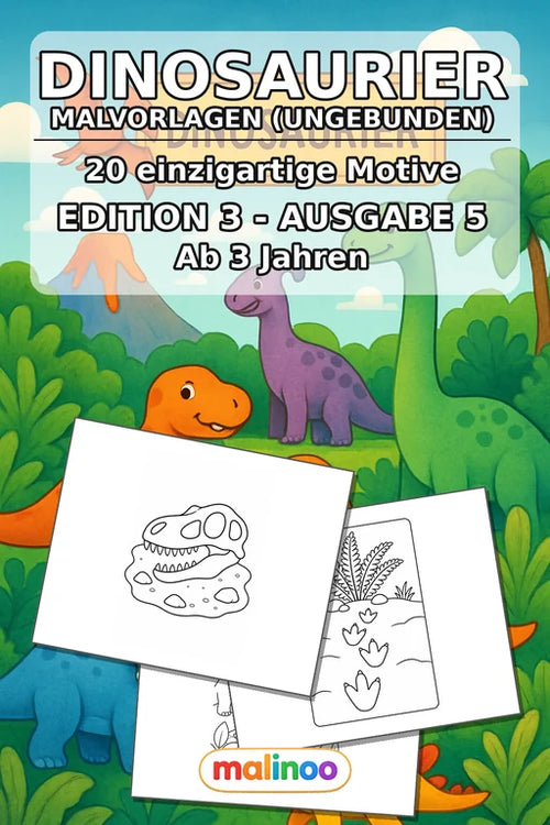 Dinosaurier Malbuch 20 Ausmalbilder gedruckt, ungebunden – Cover