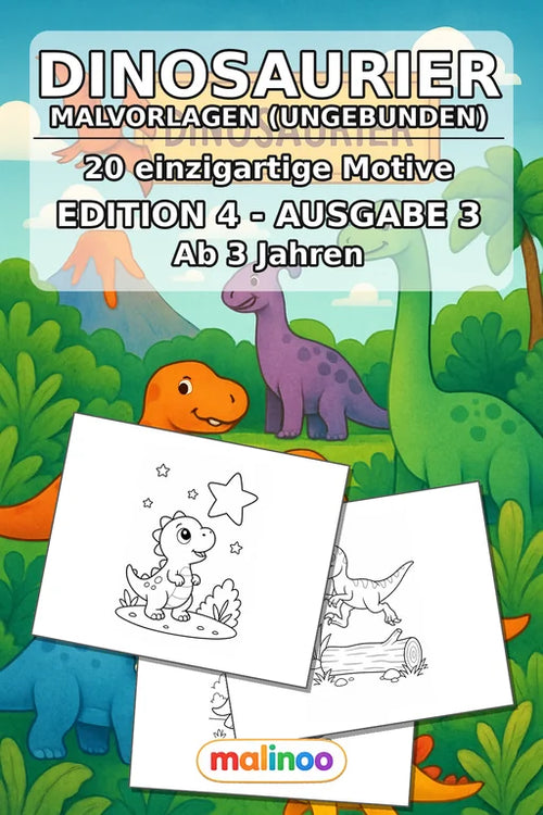 Dinosaurier Malbuch 20 Ausmalbilder gedruckt, ungebunden – Cover