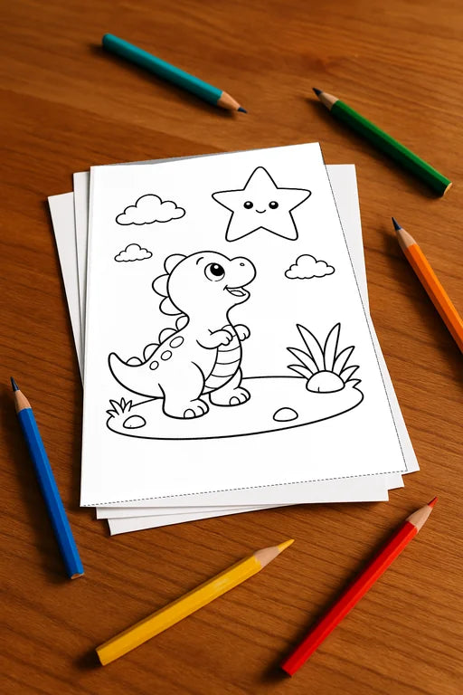 Dinosaurier Malbuch 20 Ausmalbilder gedruckt+lose – Mockup-Ansicht