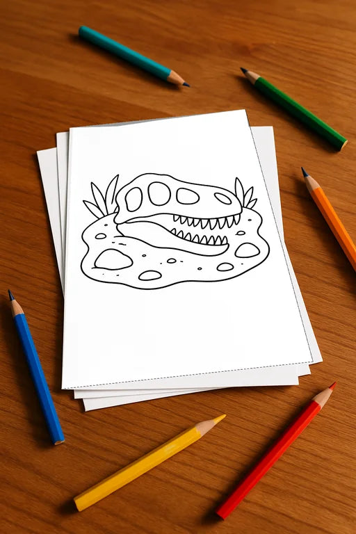 Dinosaurier Malbuch 20 Ausmalbilder gedruckt+lose – Mockup-Ansicht