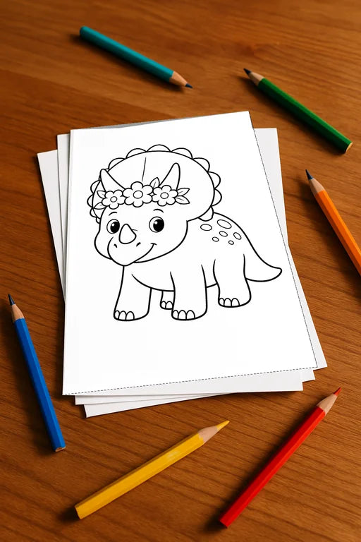 Dinosaurier Malbuch 20 Ausmalbilder gedruckt+lose – Mockup-Ansicht