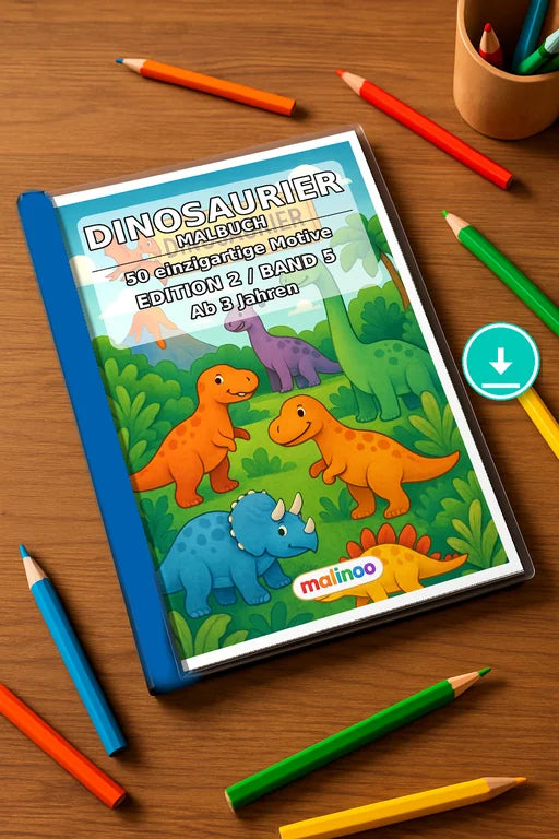 Dinosaurier Malbuch 50 Ausmalbilder PDF Download – Mockup-Ansicht