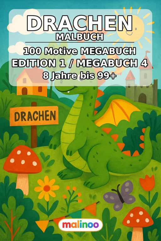 Drachen Malbuch 100 Ausmalbilder gedruckt+gebunden – Cover