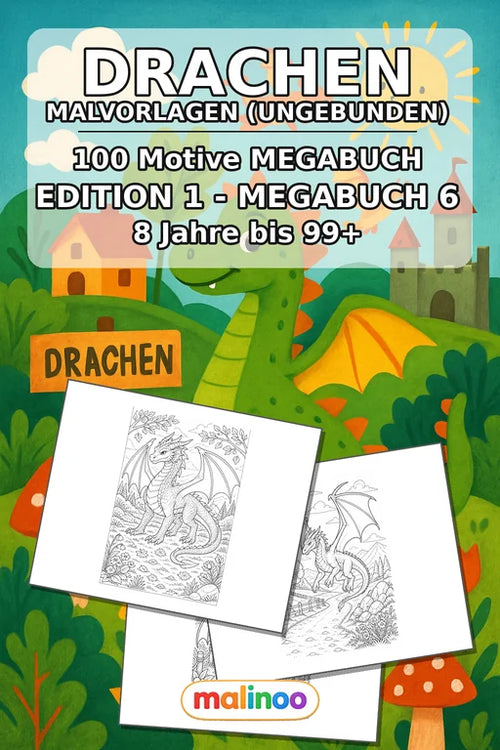 Drachen Malbuch 100 Ausmalbilder gedruckt, ungebunden – Cover