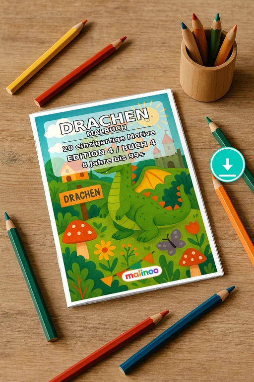 Drachen Malbuch 20 Ausmalbilder PDF Download – Mockup-Ansicht