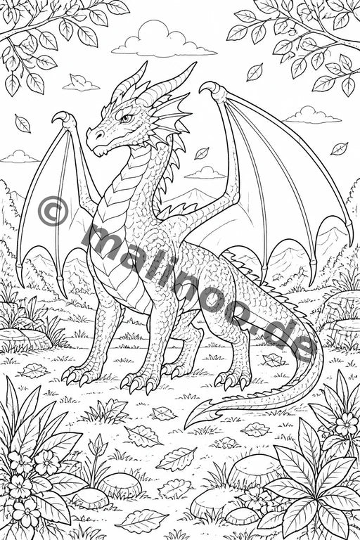 Drachen Malbuch 20 Ausmalbilder PDF Download – Vorschaubild 1