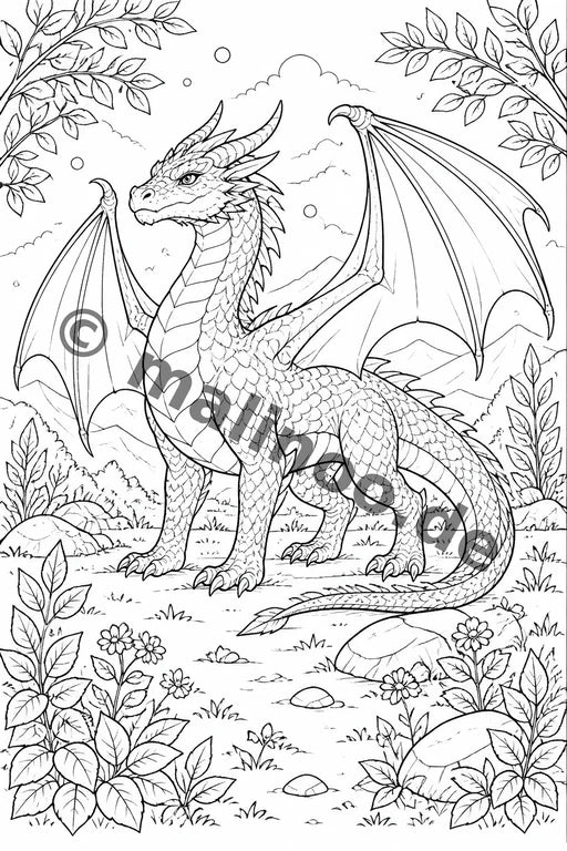 Drachen Malbuch 20 Ausmalbilder PDF Download – Vorschaubild 1