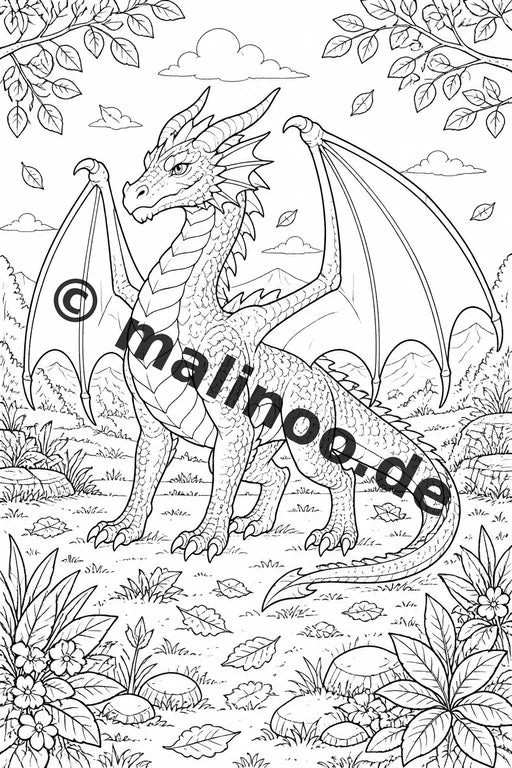 Drachen Malbuch 20 Ausmalbilder PDF Download digital – Vorschaubild 1