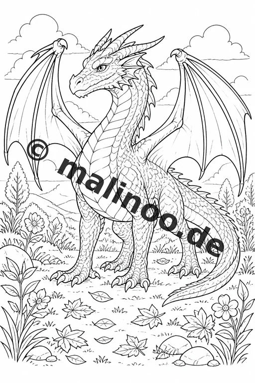 Drachen Malbuch 20 Ausmalbilder PDF Download digital – Vorschaubild 1