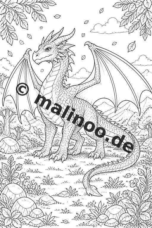 Drachen Malbuch 20 Ausmalbilder PDF Download digital – Vorschaubild 1