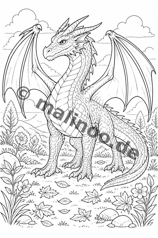 Drachen Malbuch 20 Ausmalbilder PDF Download – Vorschaubild 1