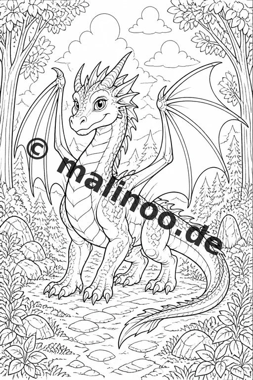 Drachen Malbuch 20 Ausmalbilder PDF Download digital – Vorschaubild 3
