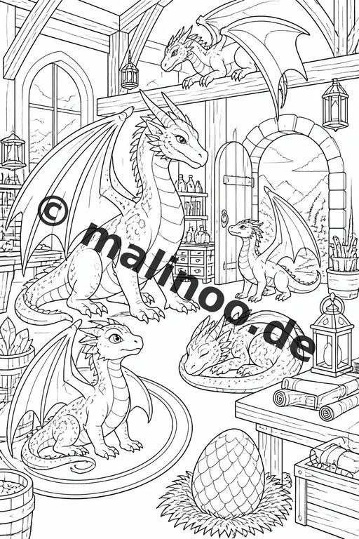 Drachen Malbuch 20 Ausmalbilder PDF Download digital – Vorschaubild 4