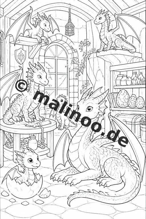 Drachen Malbuch 20 Ausmalbilder PDF Download digital – Vorschaubild 4