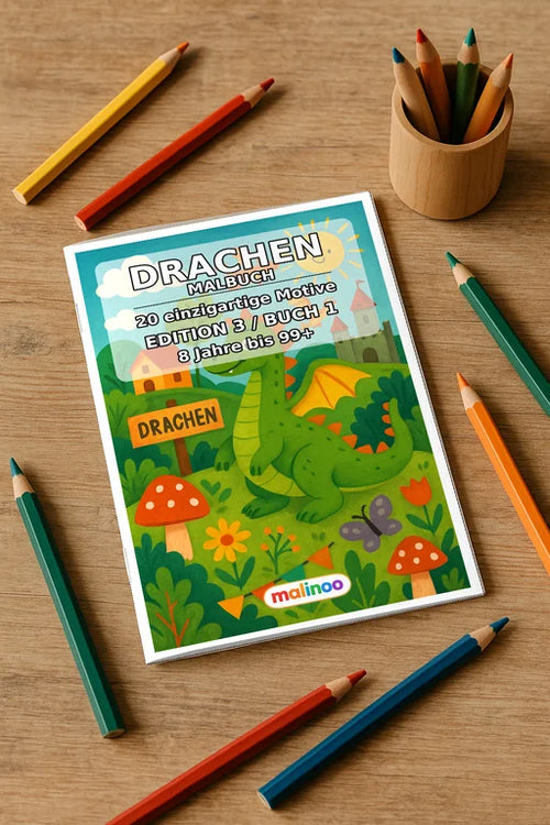 Drachen Malbuch 20 Ausmalbilder gedruckt und gebunden – Mockup-Ansicht