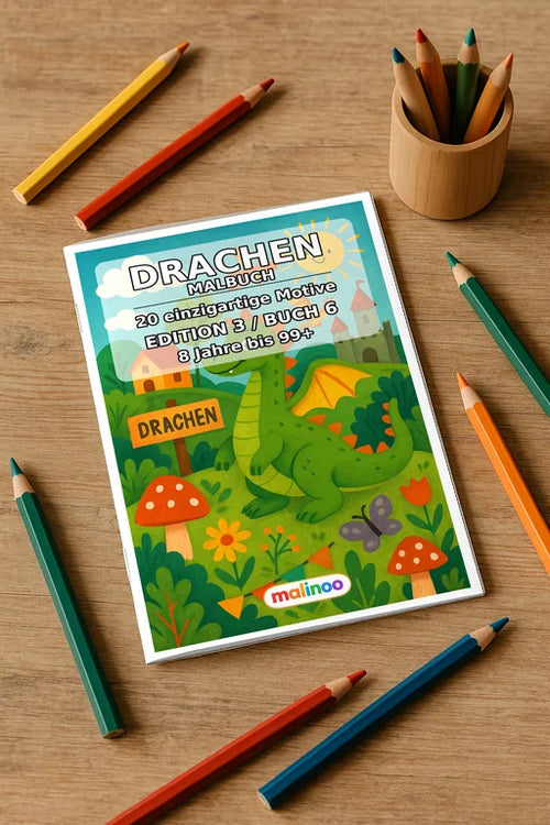 Drachen Malbuch 20 Ausmalbilder gedruckt und gebunden – Mockup-Ansicht