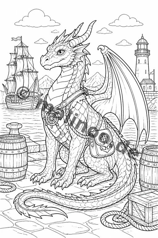 Drachen Malbuch 20 Ausmalbilder gedruckt+gebunden – Vorschaubild 10