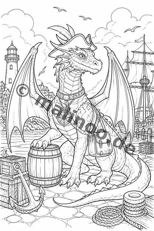 Drachen Malbuch 20 Ausmalbilder gedruckt+gebunden – Vorschaubild 10