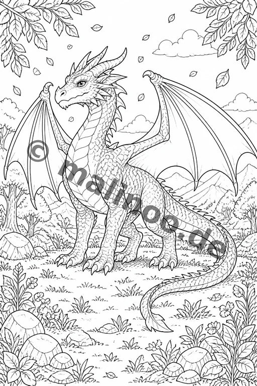 Drachen Malbuch 20 Ausmalbilder gedruckt+gebunden – Vorschaubild 1