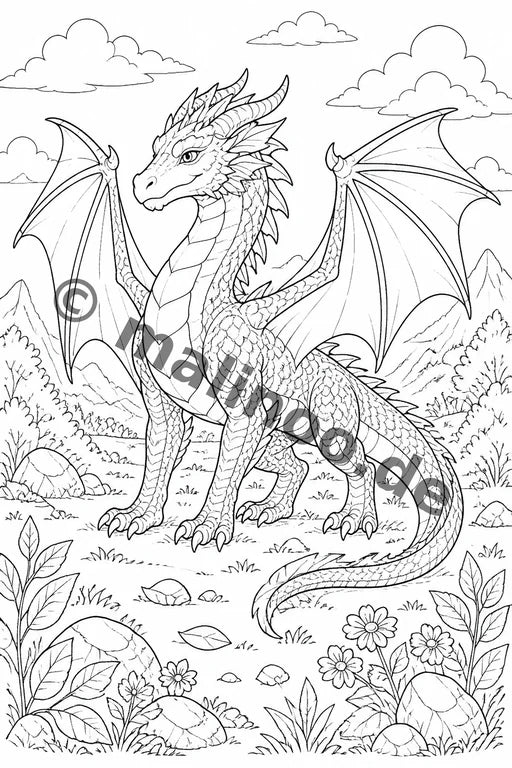 Drachen Malbuch 20 Ausmalbilder gedruckt+gebunden – Vorschaubild 1