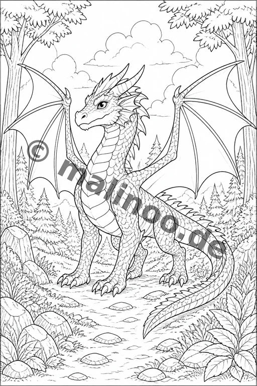 Drachen Malbuch 20 Ausmalbilder gedruckt+gebunden – Vorschaubild 3