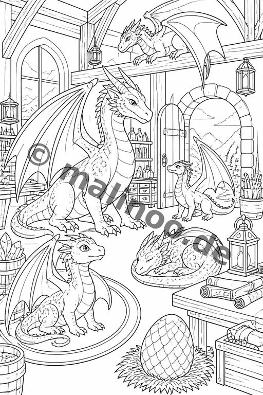 Drachen Malbuch 20 Ausmalbilder gedruckt+gebunden – Vorschaubild 4