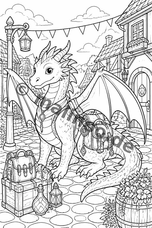 Drachen Malbuch 20 Ausmalbilder gedruckt+gebunden – Vorschaubild 5