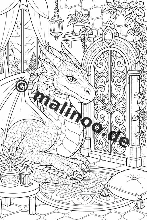 Drachen Malbuch 20 Ausmalbilder gedruckt und gebunden – Vorschaubild 6