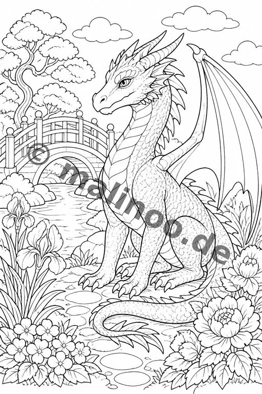 Drachen Malbuch 20 Ausmalbilder gedruckt+gebunden – Vorschaubild 9