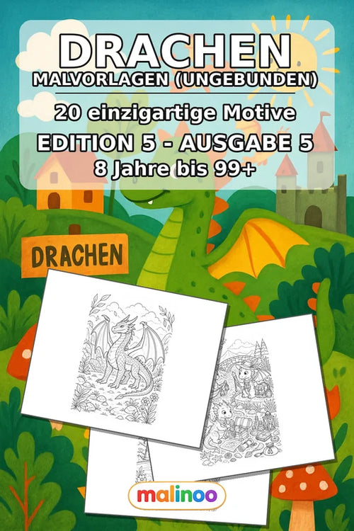 Drachen Malbuch 20 Ausmalbilder gedruckt, ungebunden – Cover