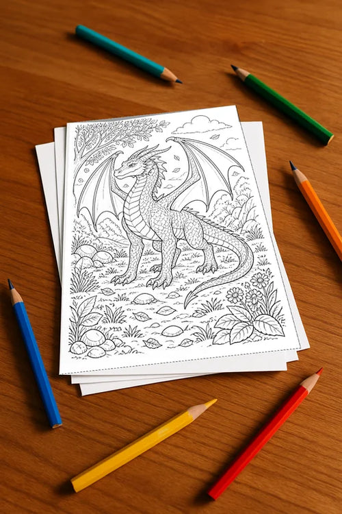 Drachen Malbuch 20 Ausmalbilder gedruckt, ungebunden – Mockup-Ansicht