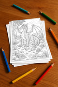 Drachen Malbuch 20 Ausmalbilder gedruckt+lose – Mockup-Ansicht