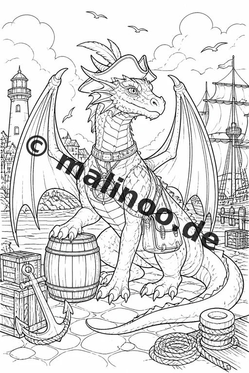Drachen Malbuch 20 Ausmalbilder gedruckt, ungebunden – Vorschaubild 10