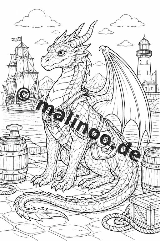 Drachen Malbuch 20 Ausmalbilder gedruckt, ungebunden – Vorschaubild 10