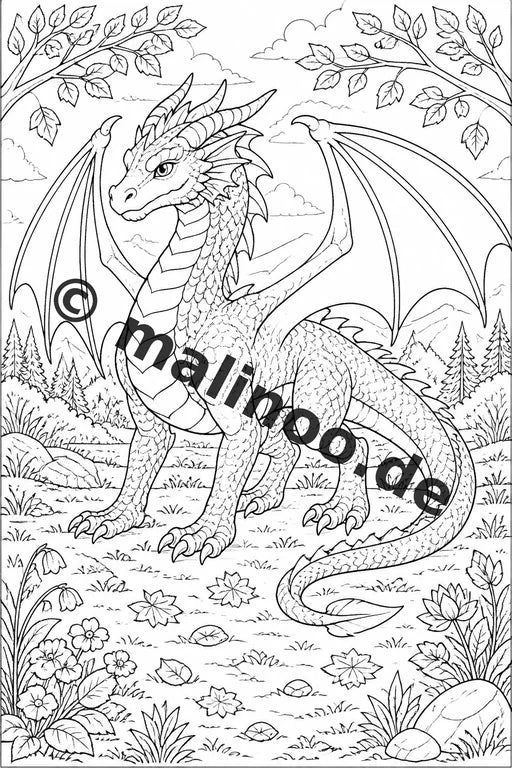 Drachen Malbuch 20 Ausmalbilder gedruckt, ungebunden – Vorschaubild 1