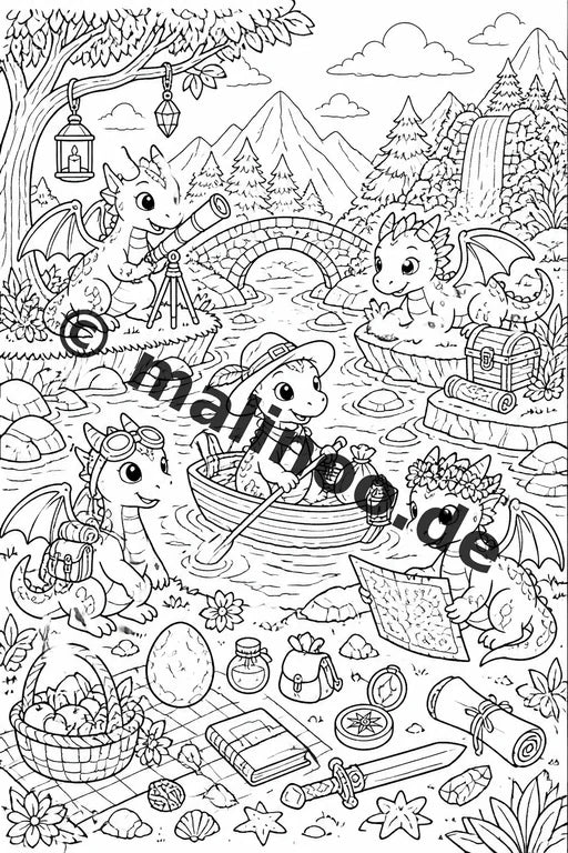 Drachen Malbuch 20 Ausmalbilder gedruckt, ungebunden – Vorschaubild 2