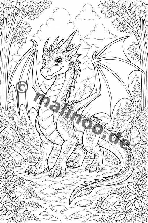 Drachen Malbuch 20 Ausmalbilder gedruckt+lose – Vorschaubild 3