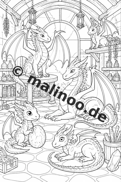 Drachen Malbuch 20 Ausmalbilder gedruckt, ungebunden – Vorschaubild 4