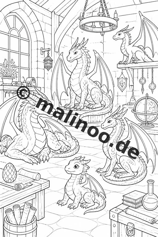 Drachen Malbuch 20 Ausmalbilder gedruckt, ungebunden – Vorschaubild 4