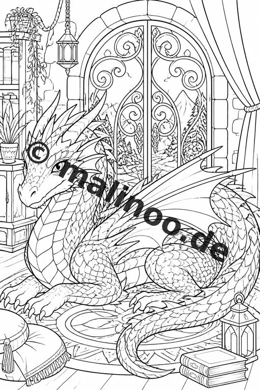 Drachen Malbuch 20 Ausmalbilder gedruckt, ungebunden – Vorschaubild 6