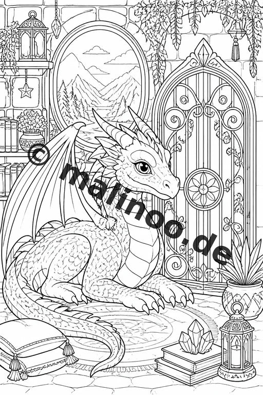 Drachen Malbuch 20 Ausmalbilder gedruckt, ungebunden – Vorschaubild 6