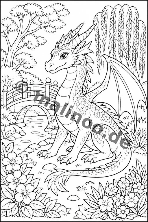 Drachen Malbuch 20 Ausmalbilder gedruckt+lose – Vorschaubild 9