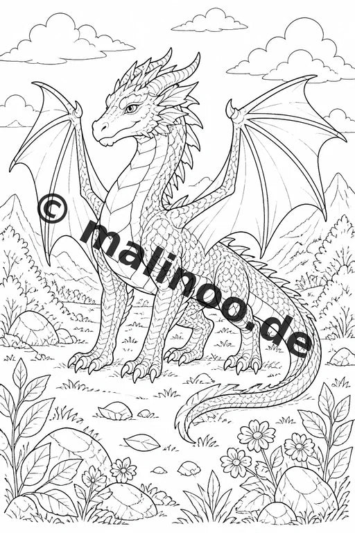 Drachen Malbuch 50 Ausmalbilder PDF Download digital – Vorschaubild 1