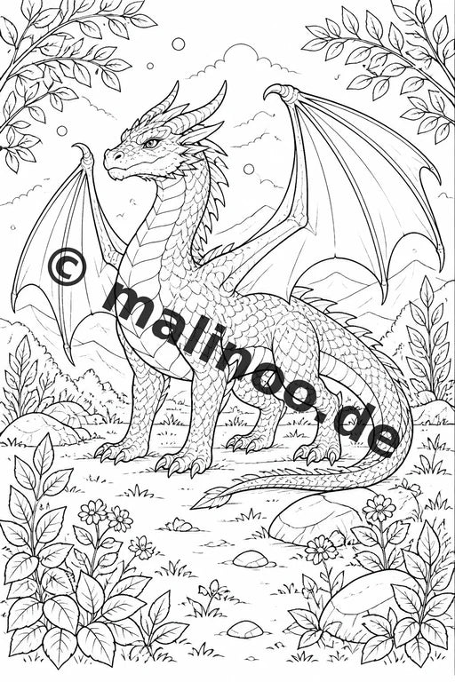 Drachen Malbuch 50 Ausmalbilder gedruckt und gebunden – Vorschaubild 1